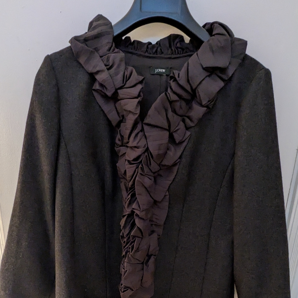 J CREW Vintage Women's Black Ruffle on Dark Gray Jacket | L